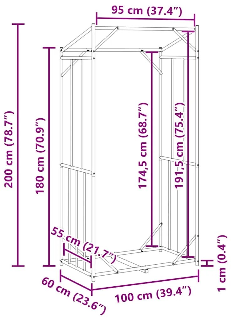 VIDAXL ΡΑΦΙ ΓΙΑ ΚΑΥΣΟΞΥΛΑ ΜΕ ΚΑΛΥΜΜΑ ΒΡΟΧΗΣ 100X60X200 ΕΚ. 4104949