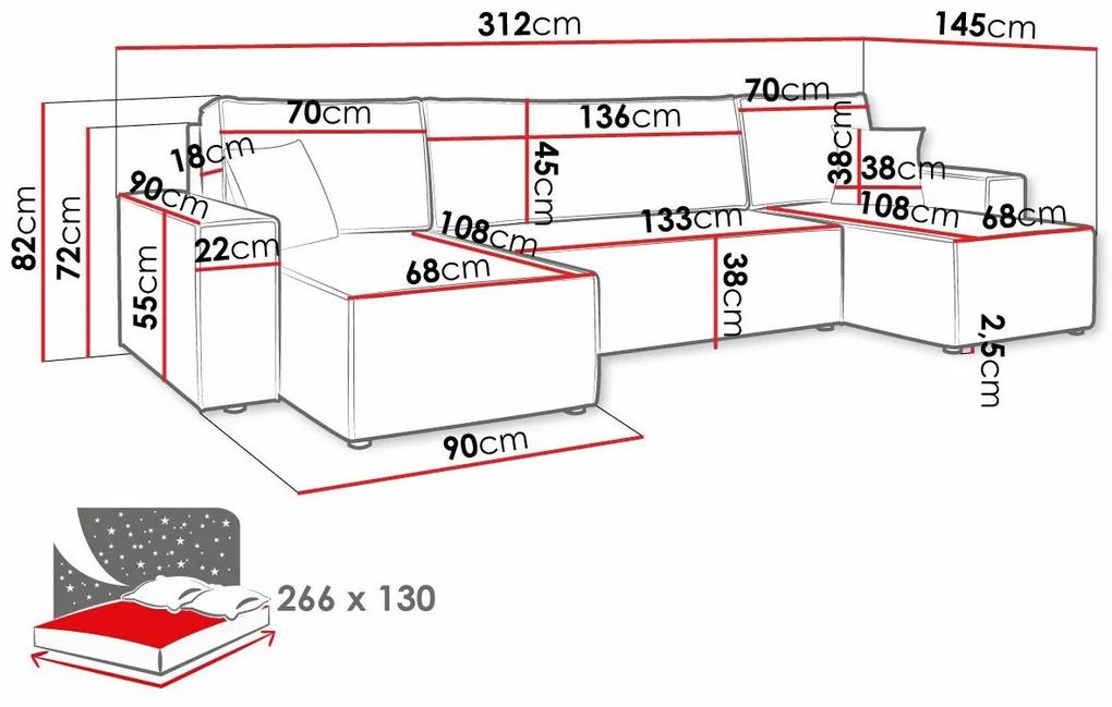 Γωνιακός Καναπές Shelton 101, Λειτουργία ύπνου, Αποθηκευτικός χώρος, 312x145x82cm, 119 kg, Πόδια: Πλαστική ύλη | Epipla1.gr