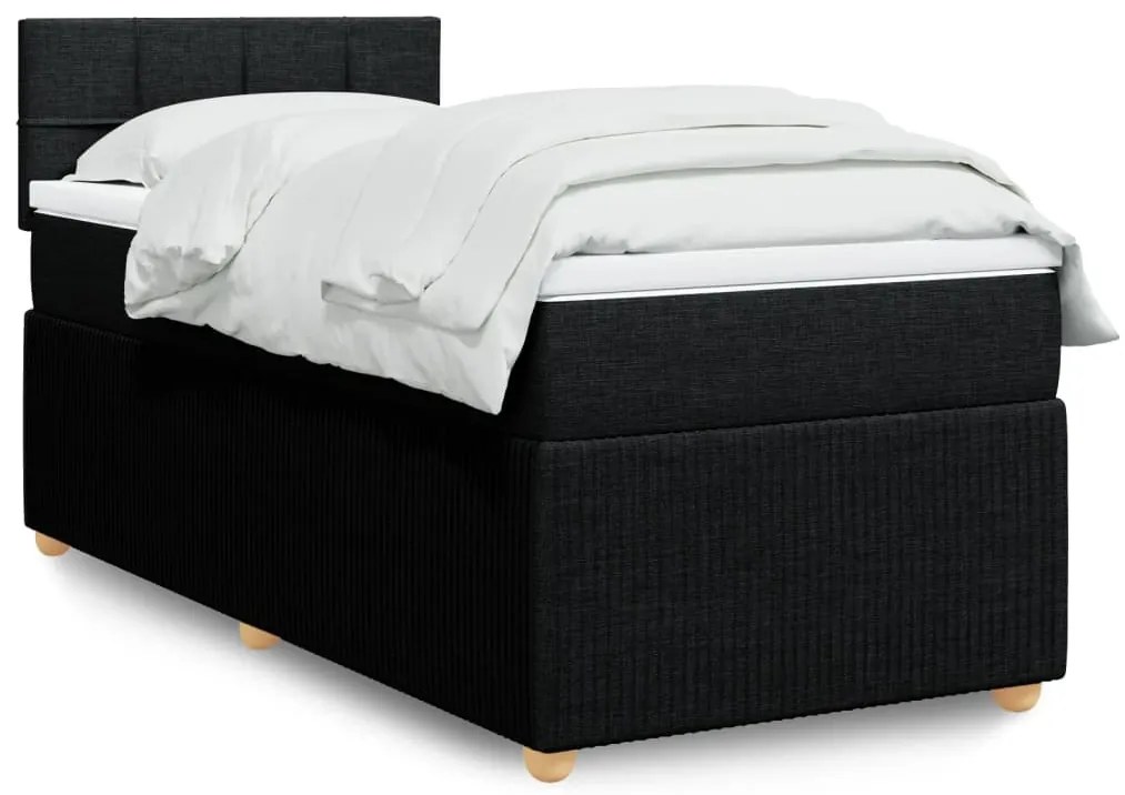 vidaXL Κρεβάτι Boxspring με Στρώμα Μαύρο 90x200 εκ. Υφασμάτινο