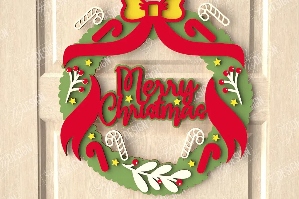 Σετ των 2 Intra απο ξύλο plywood 3mm-4mm πάχος - Χριστουγεννιάτικο στεφάνι|Διακόσμηση βεράντας|Στεφάνι πόρτας Δίασταση 15x15 cm INTRAFABR-111360709