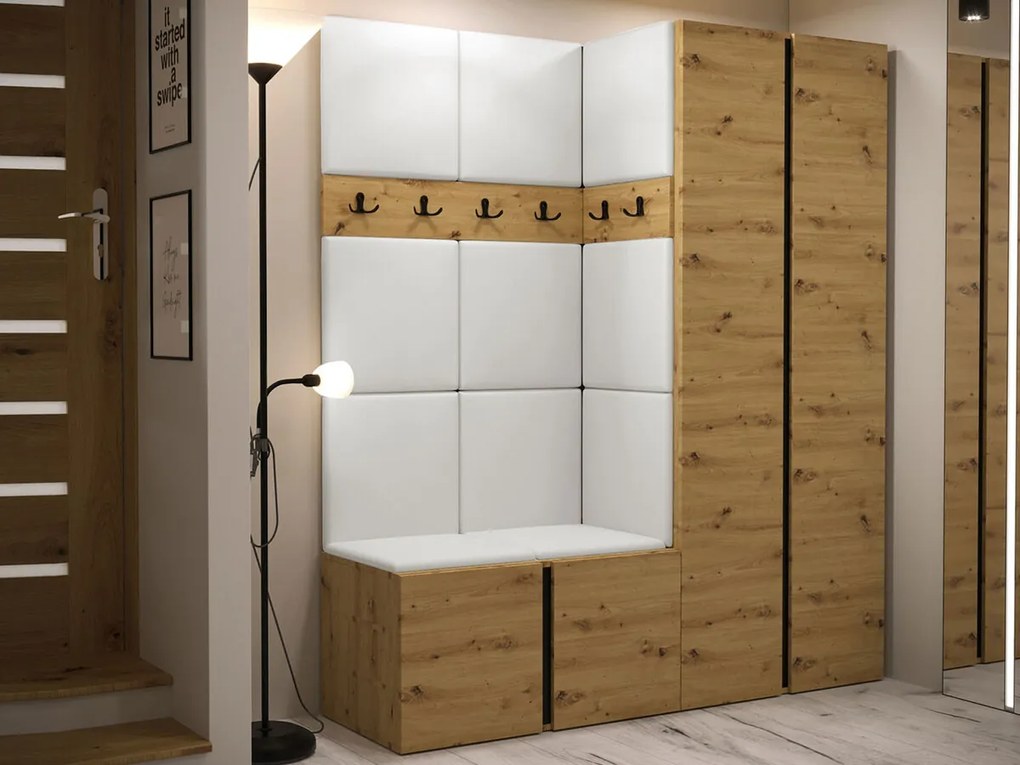 Σετ διαδρόμου Hartford 266, 186x158x46cm, 77 kg, Artisan βελανιδιά, Πλαστικοποιημένη μοριοσανίδα, Οικολογικό δέρμα, Εντοιχισμένη, Τοίχου | Epipla1.gr
