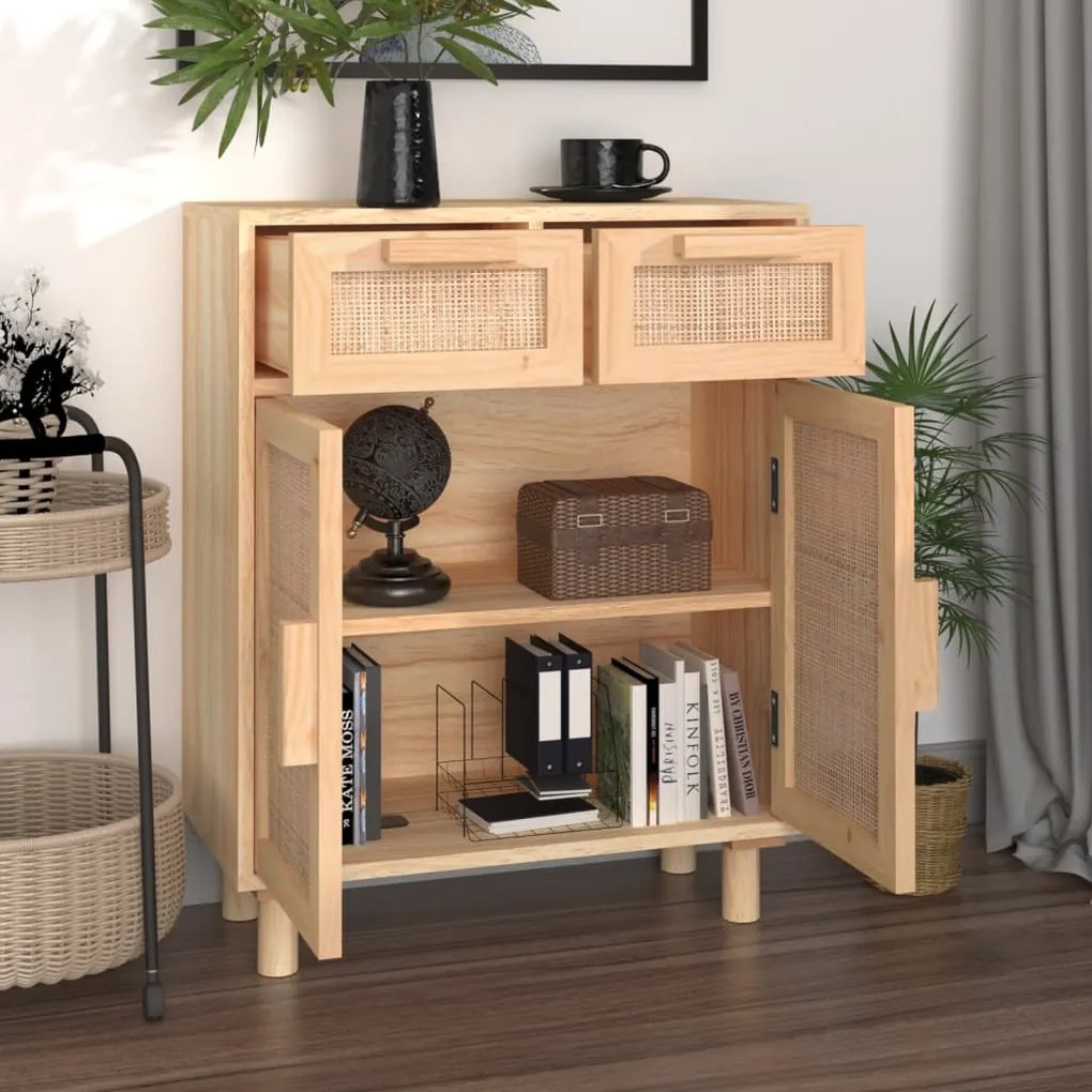 vidaXL Συρταριέρα Καφέ 60x30x75 εκ. Μασίφ Πεύκο &amp; Φυσικό Ρατάν