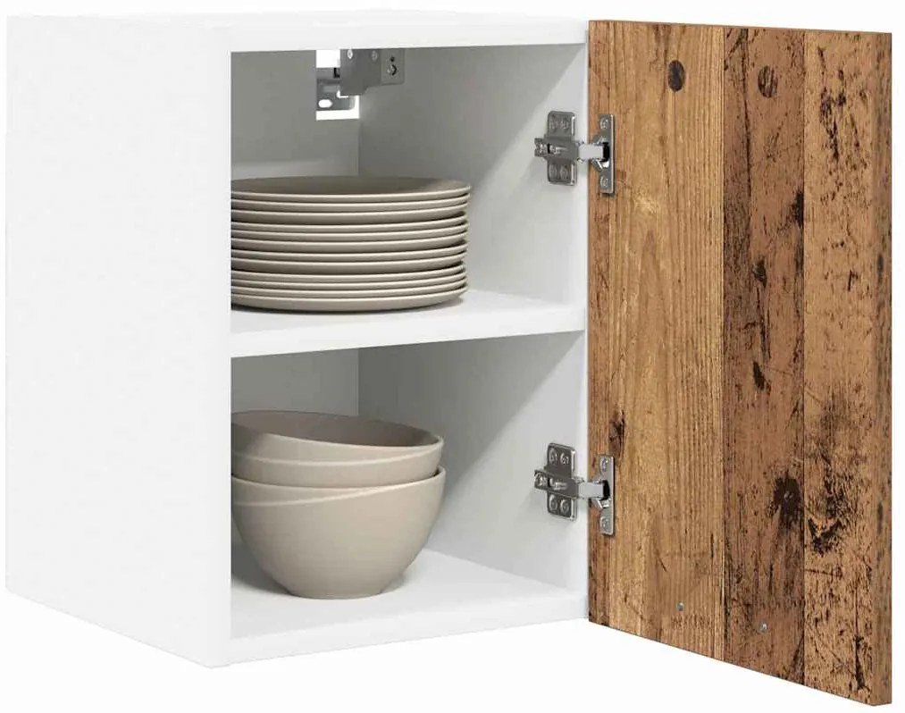 vidaXL Κρεμαστό ντουλάπι με πόρτα Riga 2 pcs Παλαιό Ξύλο και Λευκό