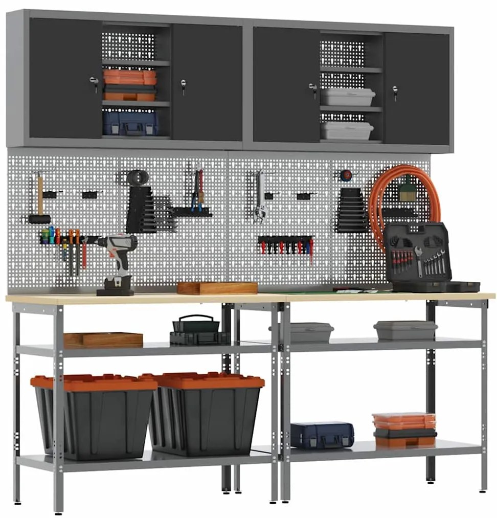 vidaXL Σετ πάγκου εργασίας με ράφι 8 pcs Γκρι 200 x 55 x 200 εκ Ατσάλι