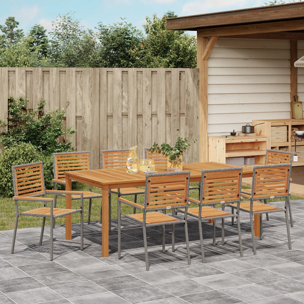 vidaXL Σετ Τραπεζαρίας Κήπου 9 pcs Γκρι 200 x 100 x 74 cm
