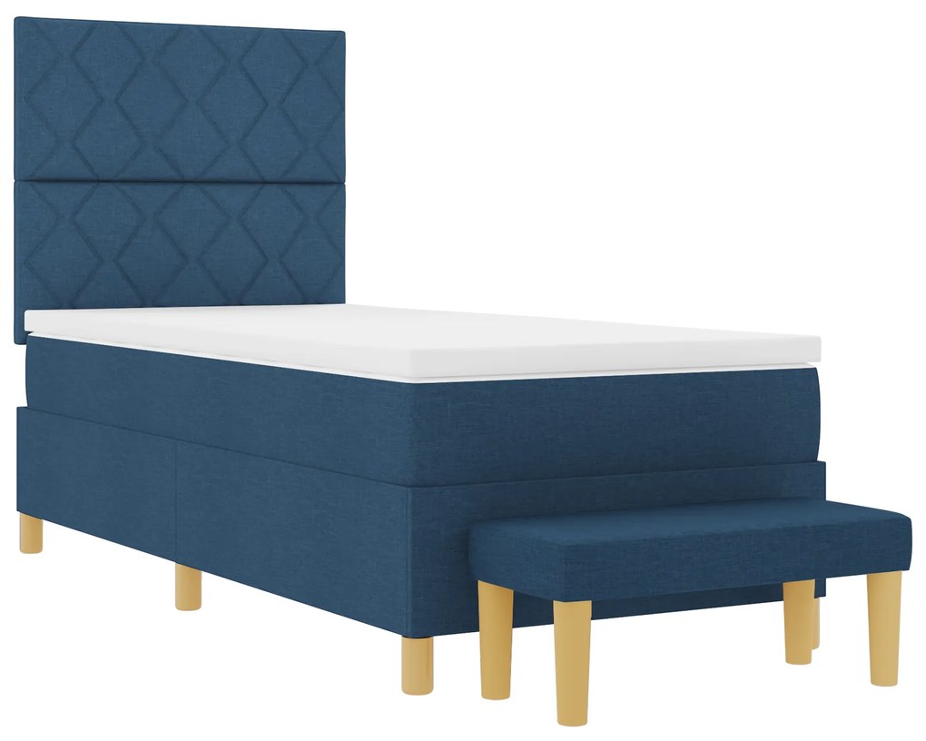 vidaXL Κρεβάτι Box Spring με Στρώμα & Bench Μπλε 100x200 εκ. Ύφασμα