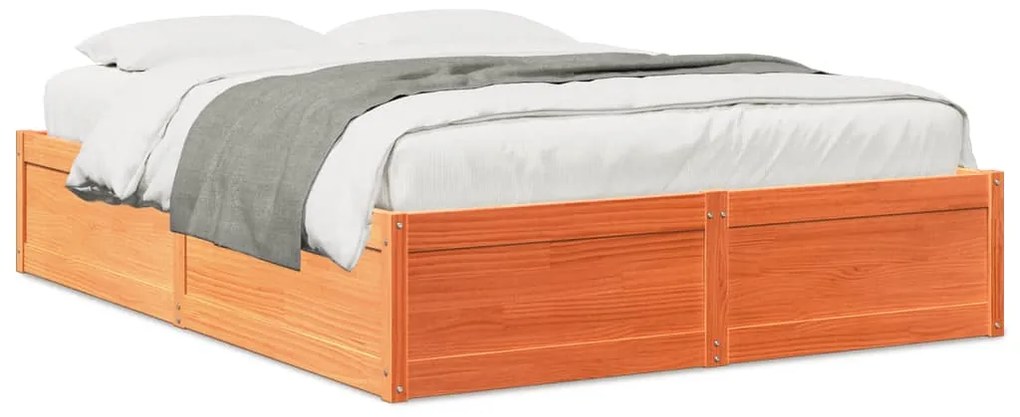 Σκελετός Κρεβατιού Χωρίς Στρώμα Καφέ 140x200 Μασίφ Ξύλο Πεύκου