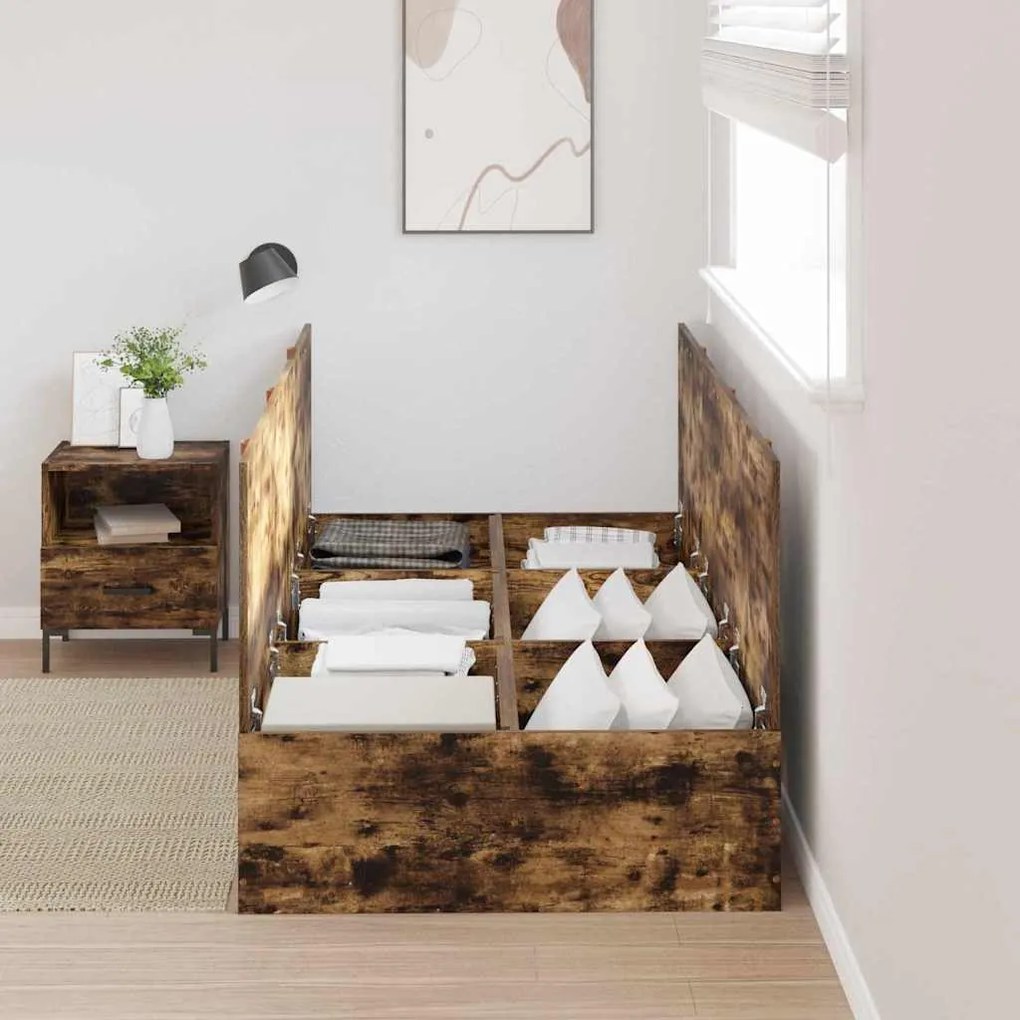 vidaXL Κρεβάτι με αποθηκευτικό χώρο Καπνιστό Δρύς 70 x 190 cm