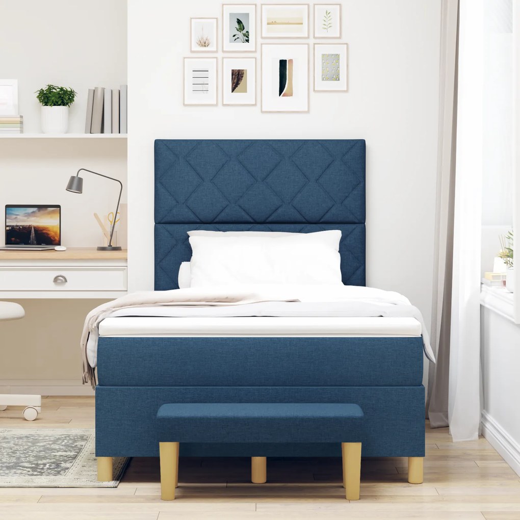 vidaXL Κρεβάτι με ελατήρια με στρώμα Μπλε 120 x 200 cm ύφασμα
