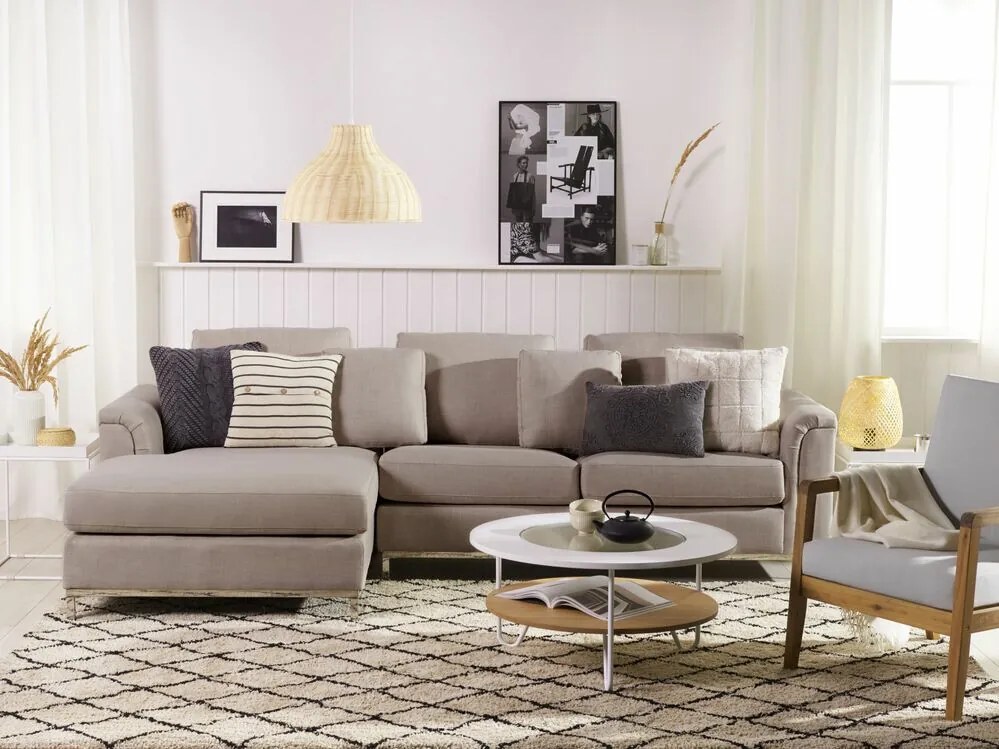 Γωνιακός Καναπές Berwyn 884, Beige, 270x151x64cm, Πόδια: Μέταλλο