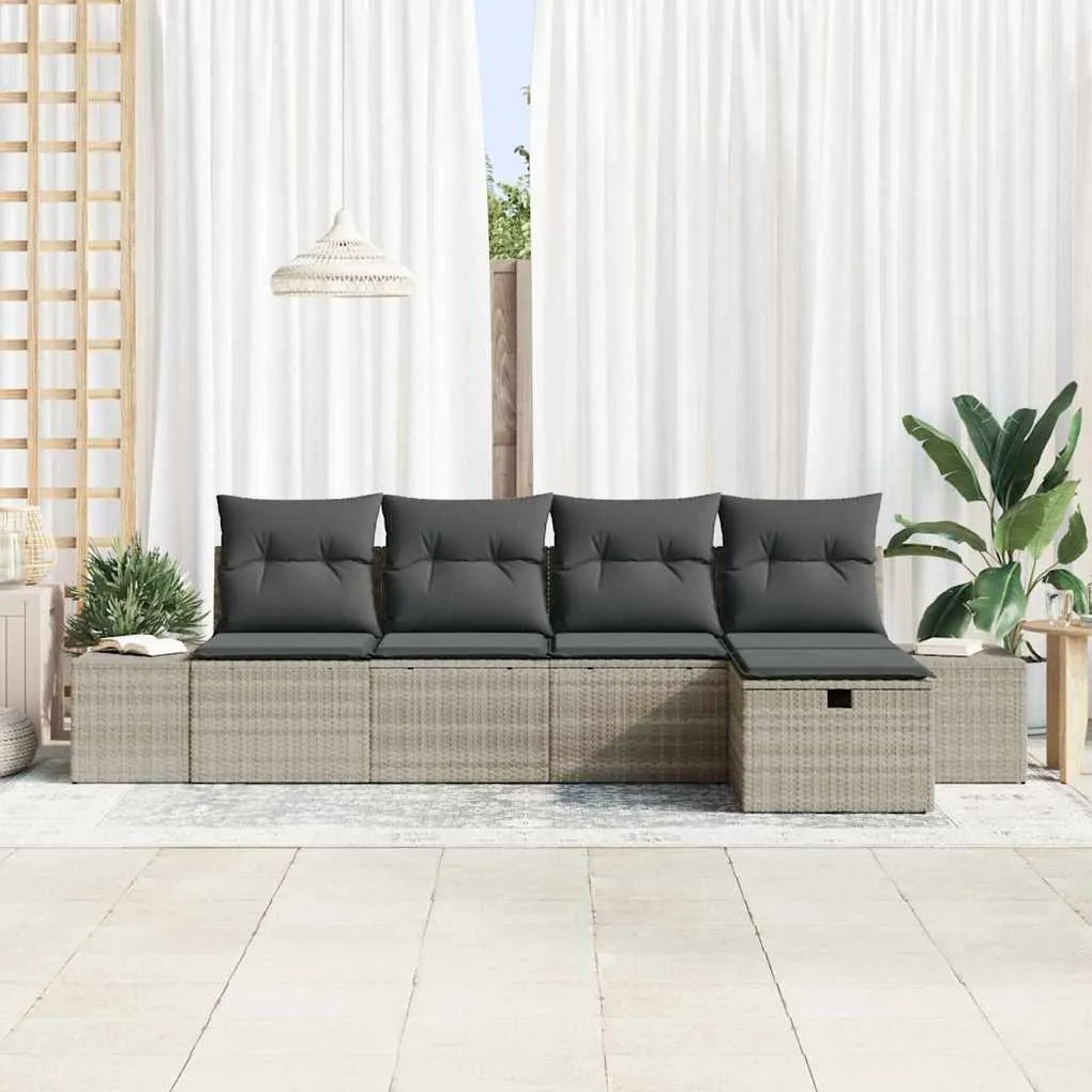 vidaXL Σετ Καναπέ Κήπου με μαξιλάρι 5 pcs Ανοιχτό γκρι Πολυ ράταν