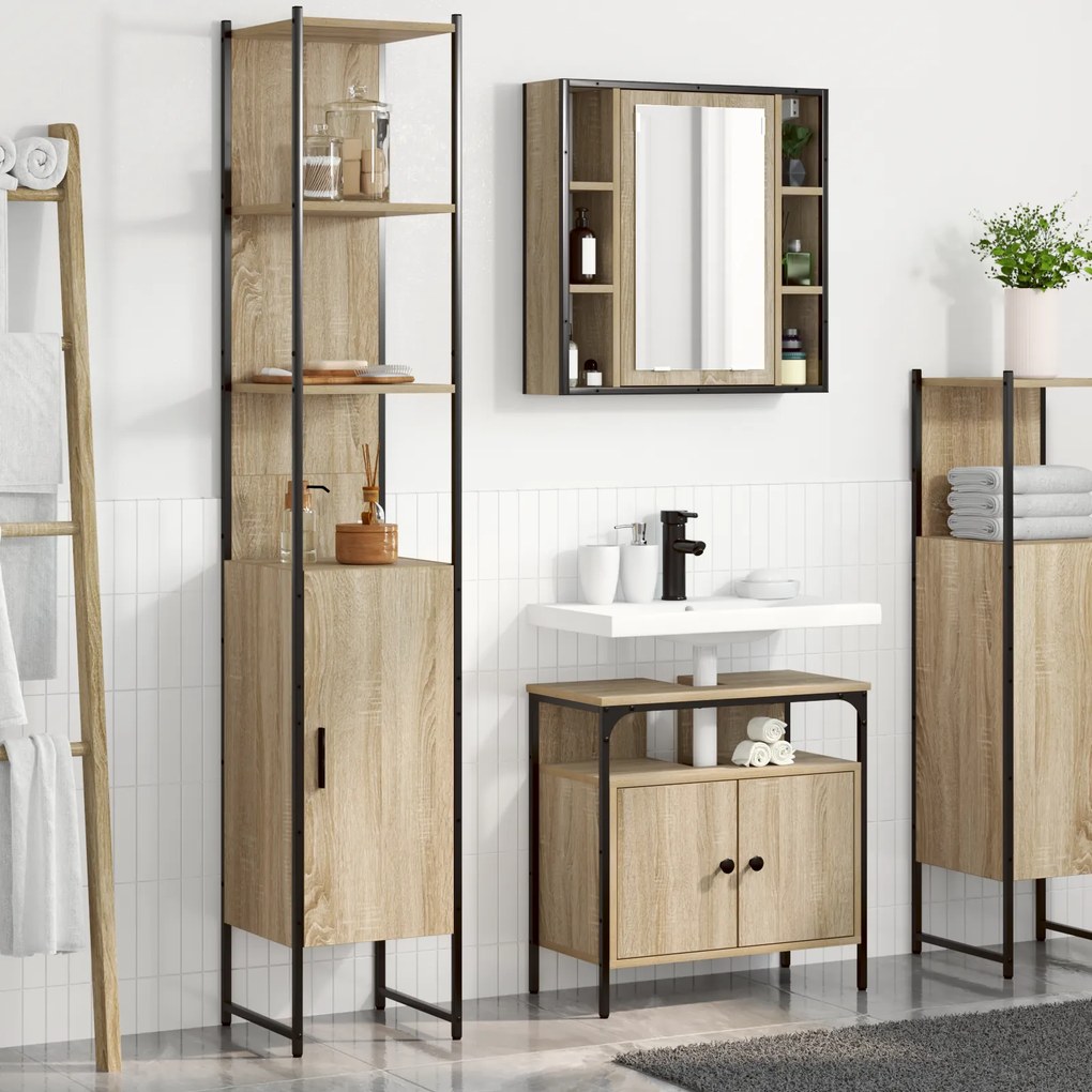 vidaXL Σετ Επίπλων Μπάνιου 3 pcs Sonoma Δρυς 33 x 33 x 185.5 εκ