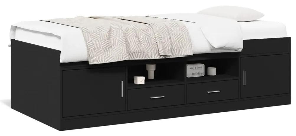 vidaXL Καναπές-Κρεβάτι με Συρτάρια Μαύρο 90x200 εκ. Επεξ. Ξύλο