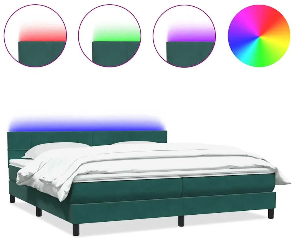 Box Spring Κρεβάτι με στρώμα Σκούρο πράσινο 200x220cm Βελούδινο - Πράσινο