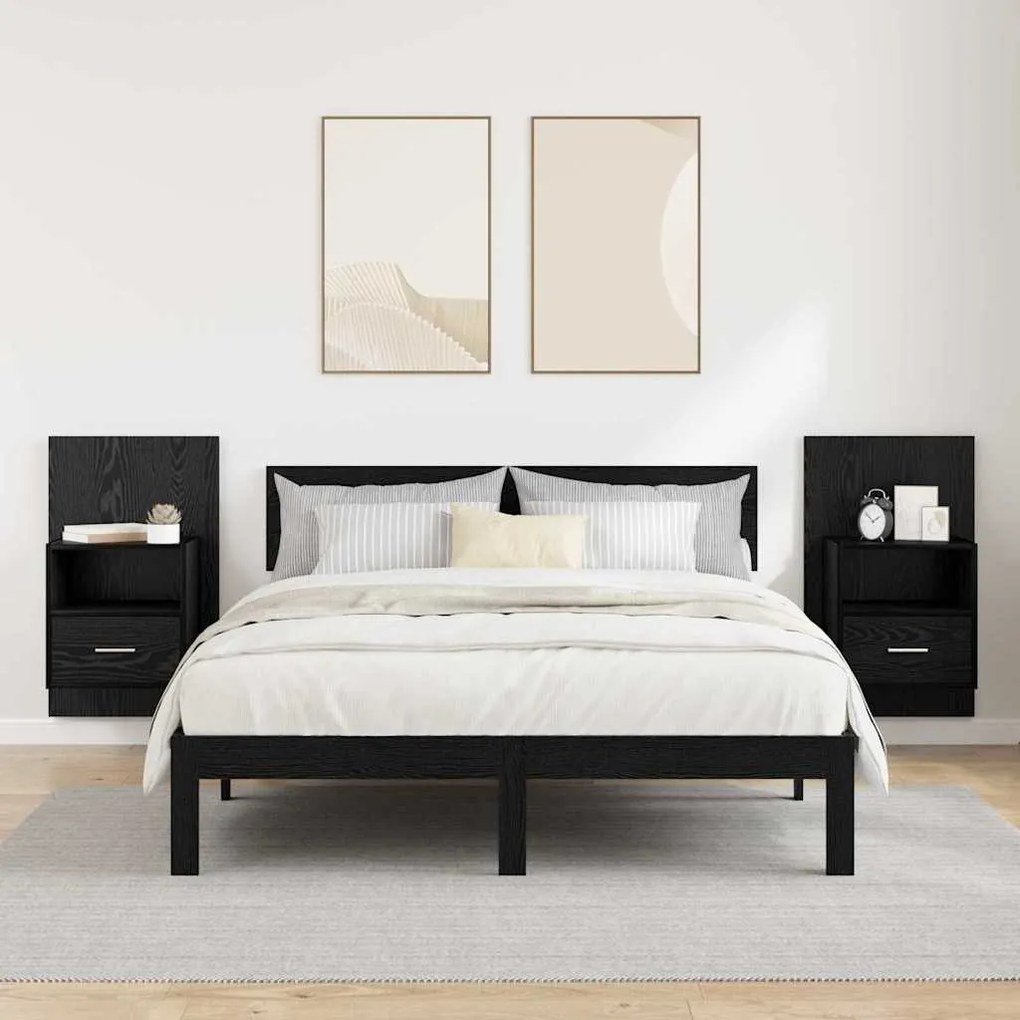 vidaXL Ντουλάπι κρεβατιού 2 pcs Μαύρη δρυς 48.5 x 32.5 x 80 εκ