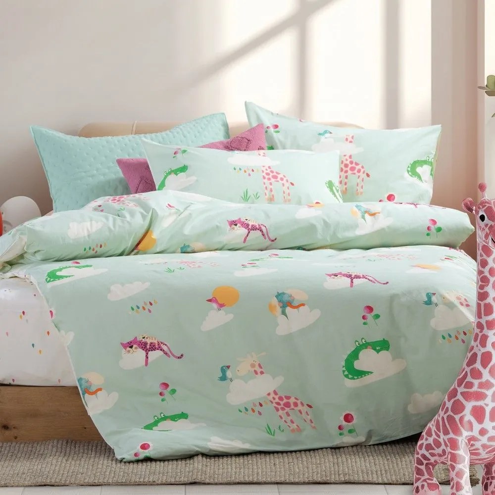 Σεντόνια Παιδικά Sky Is A Zoo (Σετ 3τμχ) Mint Nef-Nef Homeware Single 170x260cm 100% Βαμβάκι