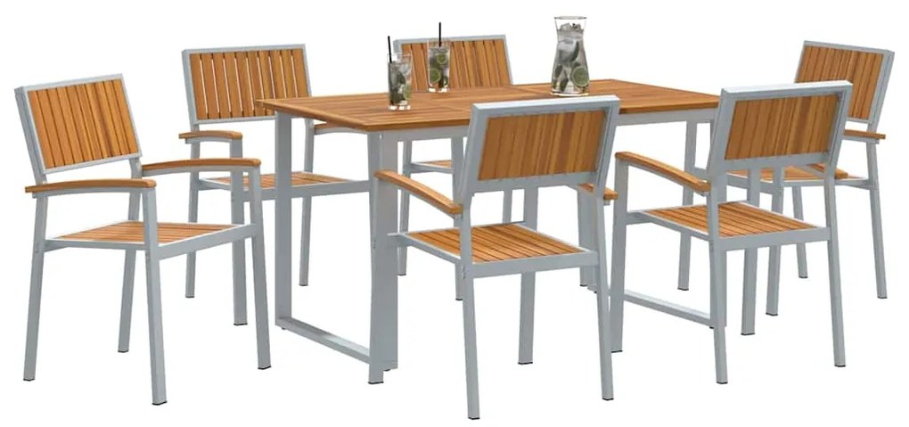 vidaXL Σέτ φαγητού για κήπο 7 pcs Γκρι και καφέ 140 x 80 x 75 cm