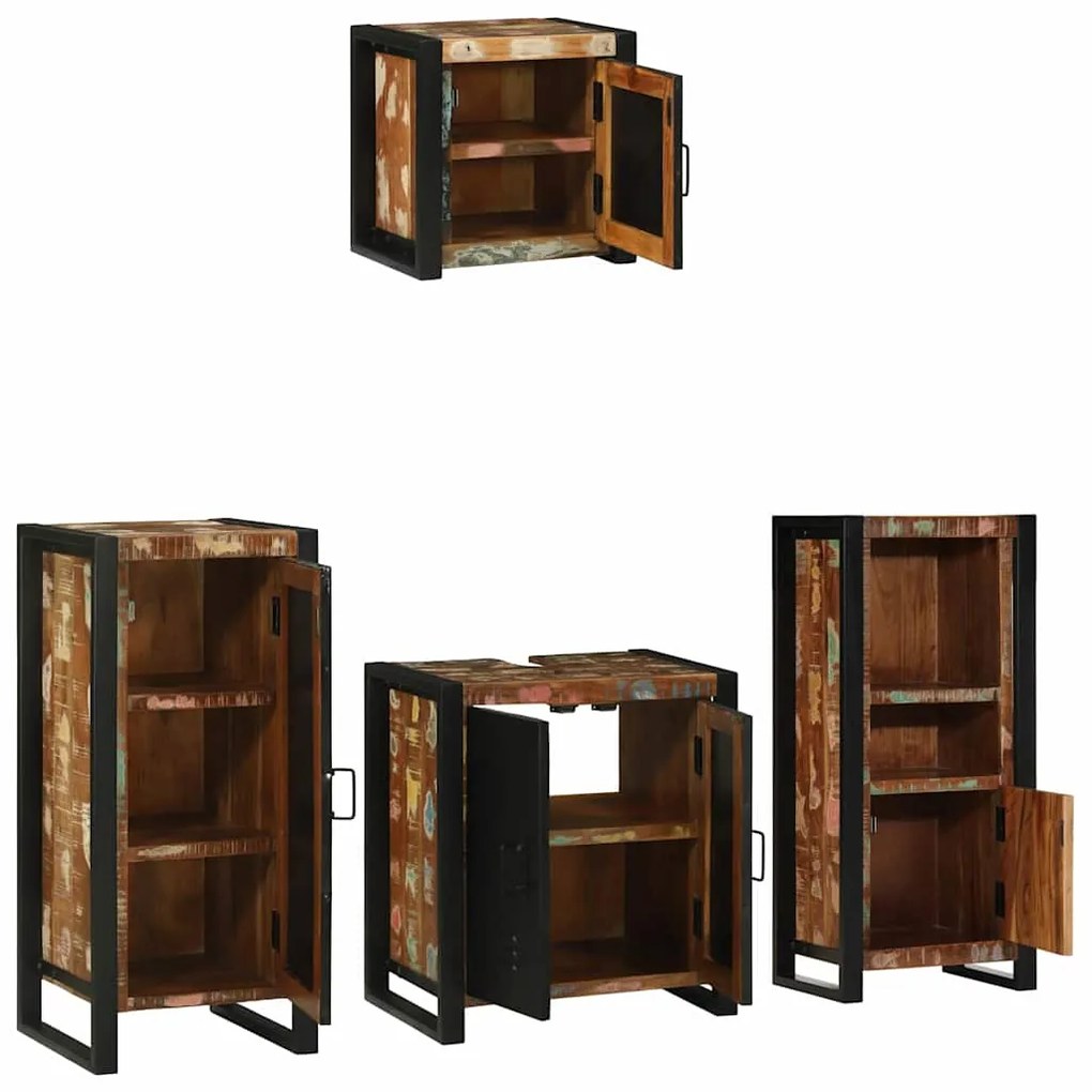 vidaXL Σετ Επίπλων Μπάνιου 4 pcs Πολύχρωμο Στερεό ανακτημένο ξύλο