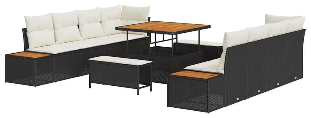 vidaXL Σετ Καναπέ Κήπου με μαξιλάρι 11 pcs Μαύρο Πολυ ράταν