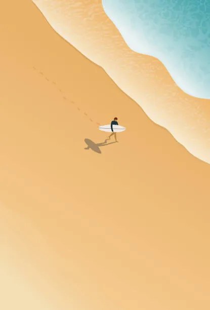 Εικονογράφηση Surfer at the beach holding the, LucidSurf