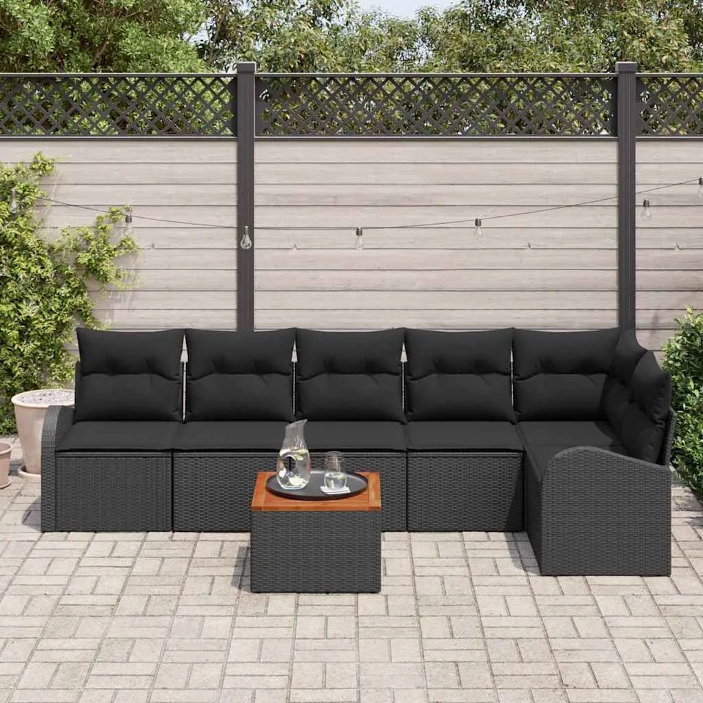 vidaXL Σετ Καναπέ Κήπου 7 pcs Μαύρο Πολυ ράταν