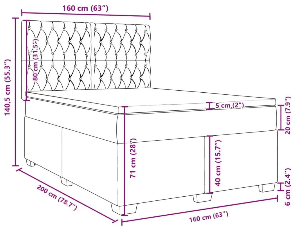 Κρεβάτι Boxspring με Στρώμα Σκούρο Γκρι 160x200 εκ. Βελούδινο - Γκρι