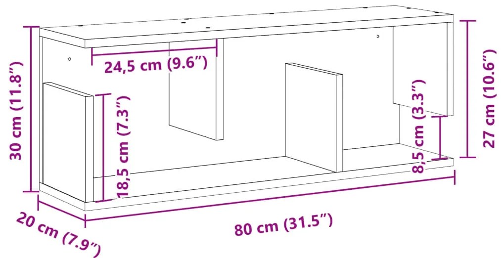 Ντουλάπι Τοίχου Αρτισιανή Δρυς 80x20x30 εκ. Επεξεργασμένο Ξύλο - Καφέ