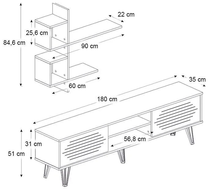 Σύνθεση τηλεόρασης Salerno Megapap χρώμα λευκό 180x35x51εκ.