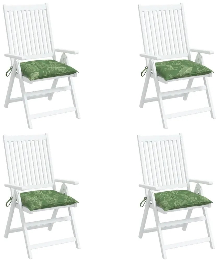 Μαξιλάρια Καρέκλας 4 τεμ. Σχέδιο Φύλλων 50x50x7 εκ. Υφασμάτινα - Πράσινο