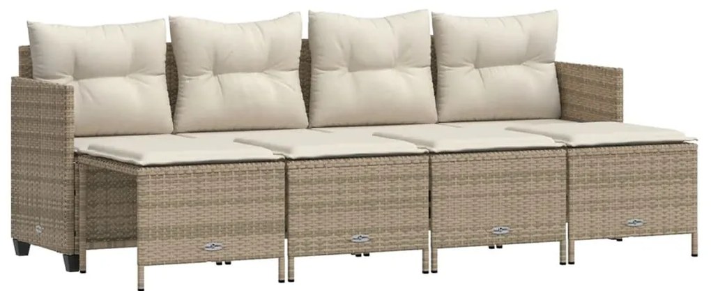 vidaXL Σετ Καναπέ Κήπου 5 τεμ. Μπεζ Συνθετικό Ρατάν με Μαξιλάρι