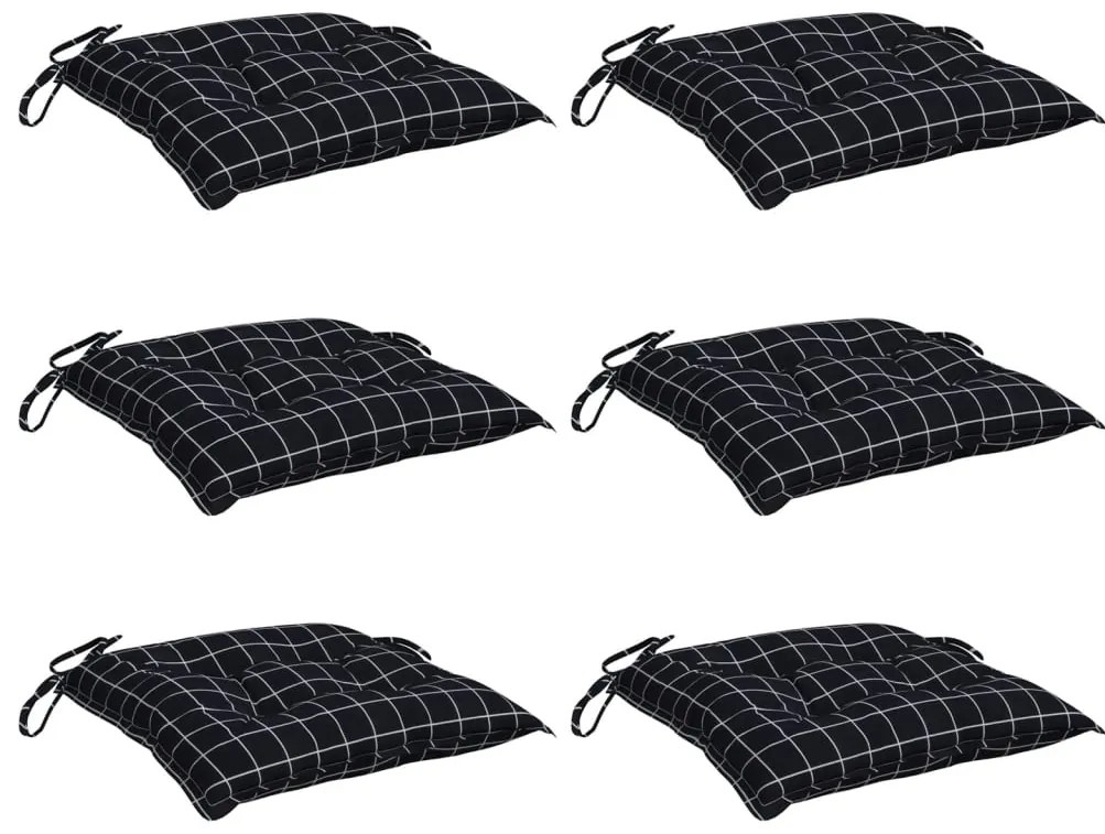 vidaXL Μαξιλάρια Καρέκλας 6 τεμ. Μαύρο Καρό 40 x 40 x 7 εκ. Υφασμάτινα