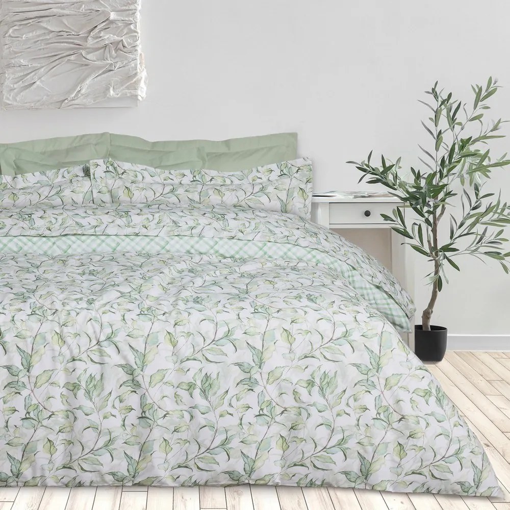 Σεντόνια Daily 3173 (Σετ 4τμχ) Green-White Das Home Υπέρδιπλo 240x260cm 100% Βαμβάκι