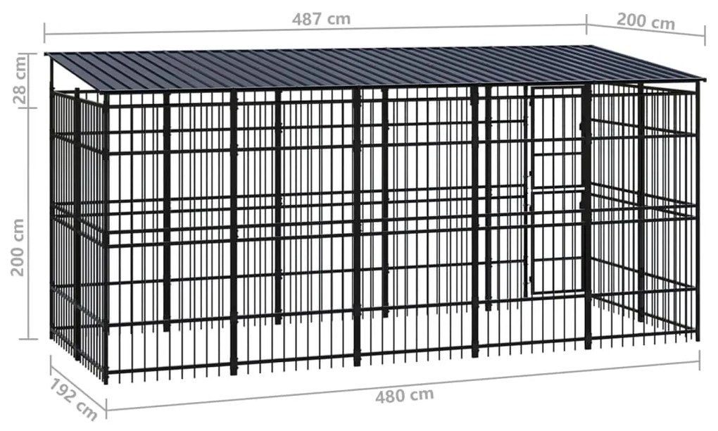 Κλουβί Σκύλου Εξωτερικού Χώρου με Οροφή 9,22 μ² από Ατσάλι - Μαύρο