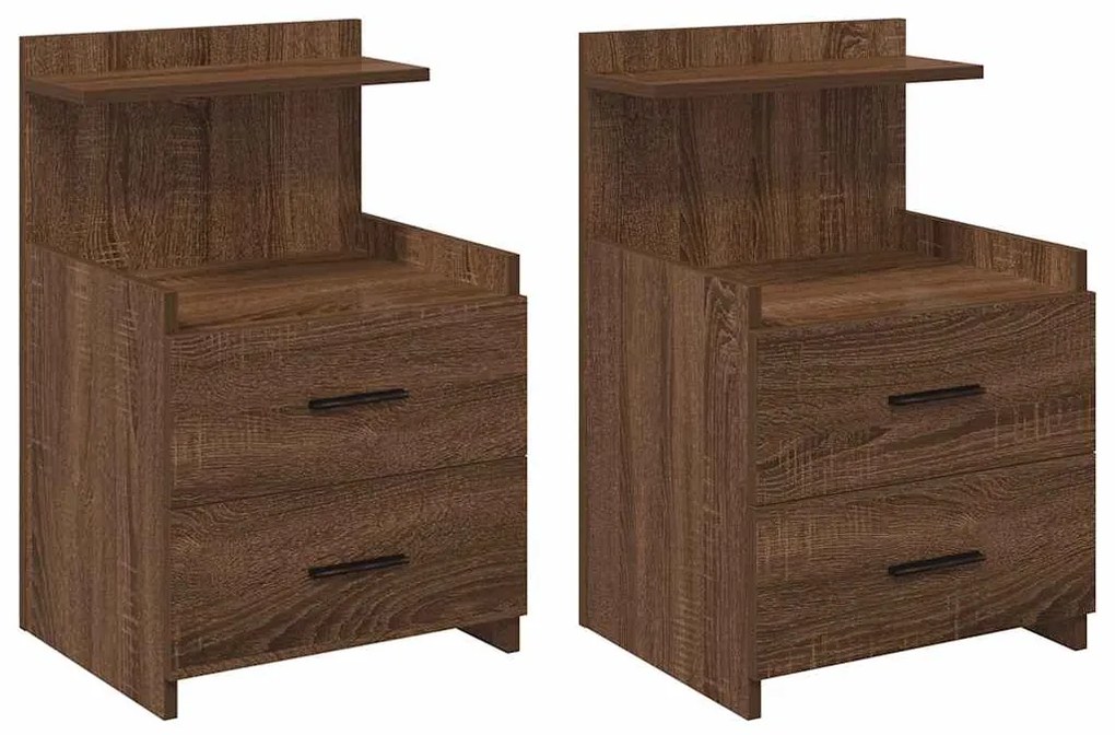 vidaXL Κομοδίνα 2 τεμ. με 2 Συρτάρια, Καφέ Δρυς 40x36,5x62 εκ.