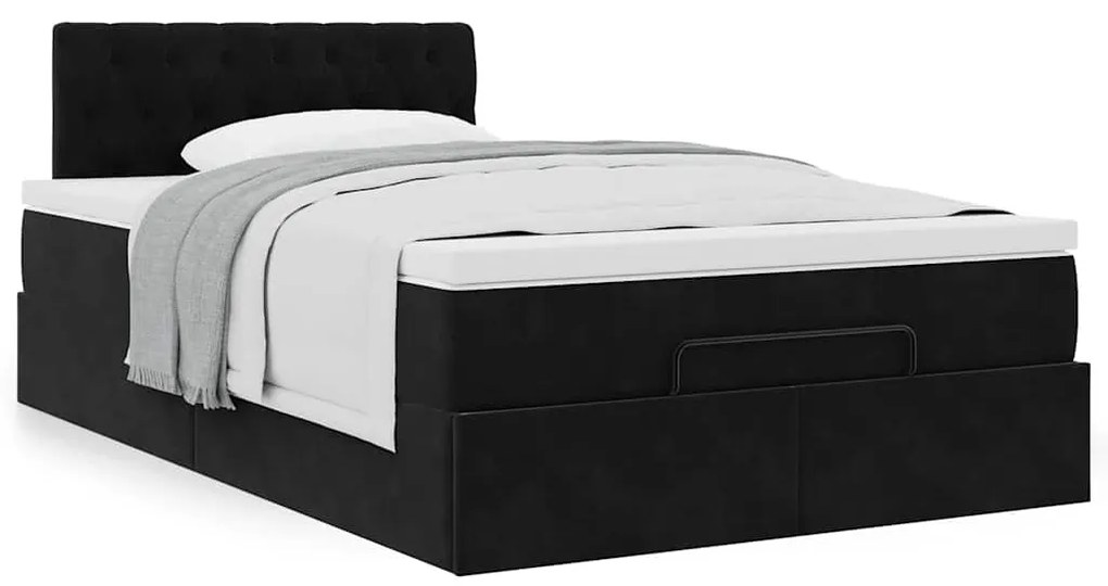 vidaXL Οθωμανικό κρεβάτι με στρώμα Μαύρο 120x190 cm Velvet