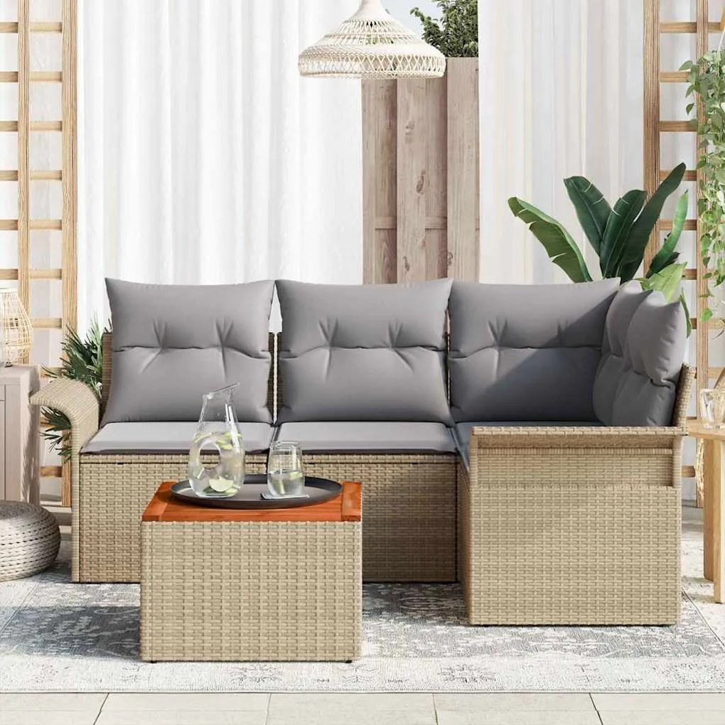 vidaXL Σετ Καναπέ Κήπου 5 pcs Μπεζ Πολυ ράταν
