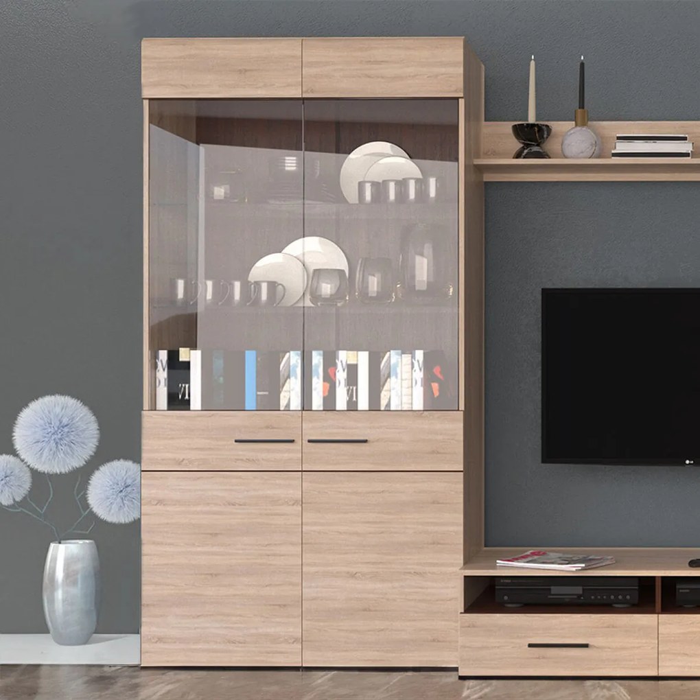 Βιτρίνα Δίφυλλη Solo 100x41x197cm Sonoma με Wenge και MDF Καμπυλωτό τελείωμα στις πόρτες - TO-SOLO2W