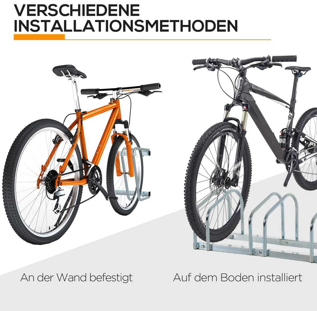 HOMCOM Στάντ Ποδηλάτων για 6 Ποδήλατα Ανθεκτικό στις Καιρικές Συνθήκες Στήριξη Τοίχου ή Δαπέδου Ατσάλι 179 x 33 x 27cm