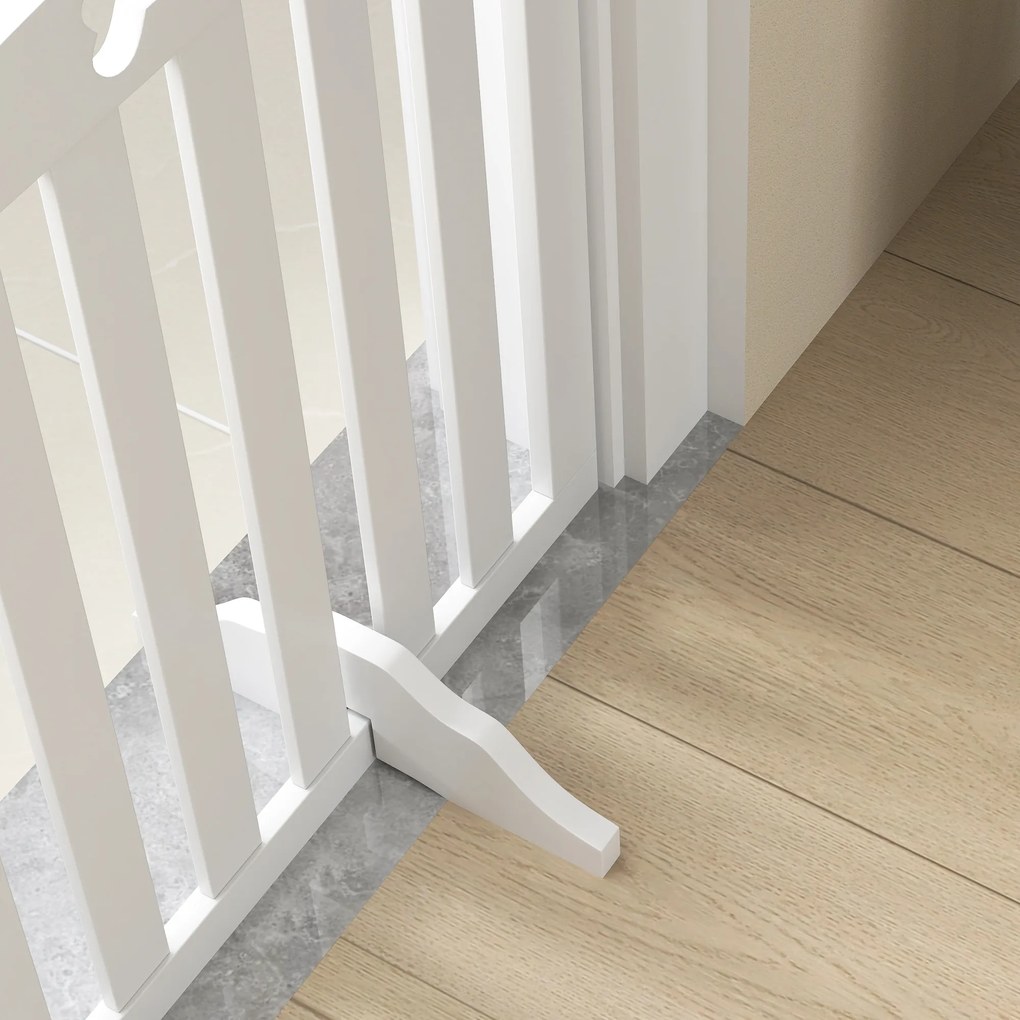 PawHut Ανεξάρτητο πτυσσόμενο φράγμα σκύλου με στηρίγματα, για πόρτες, διαδρόμους, σκάλες, 207,5x 30 x 61 cm, Λευκό