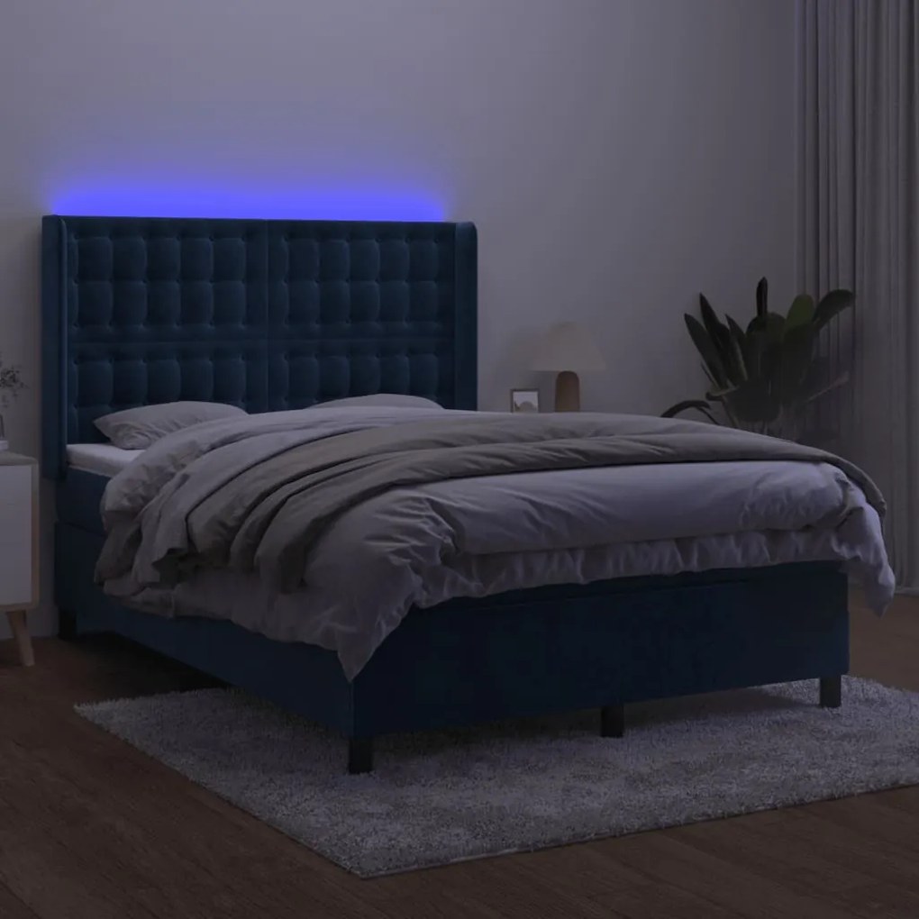 ΚΡΕΒΑΤΙ BOXSPRING ΜΕ ΣΤΡΩΜΑ &amp; LED ΣΚ. ΜΠΛΕ 140X200ΕΚ. ΒΕΛΟΥΔΙΝΟ 3139809