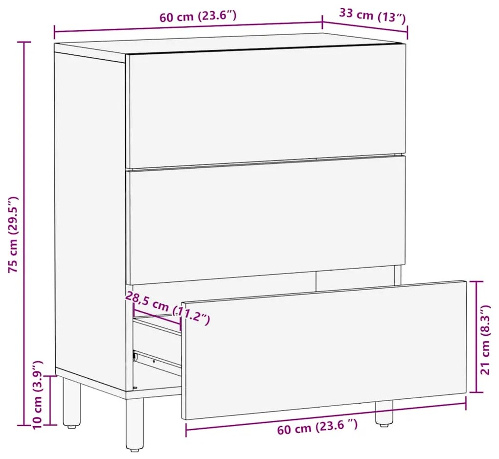 Sideboard καφέ 60x33x75 cm μασίφ ξύλο Mango - Καφέ