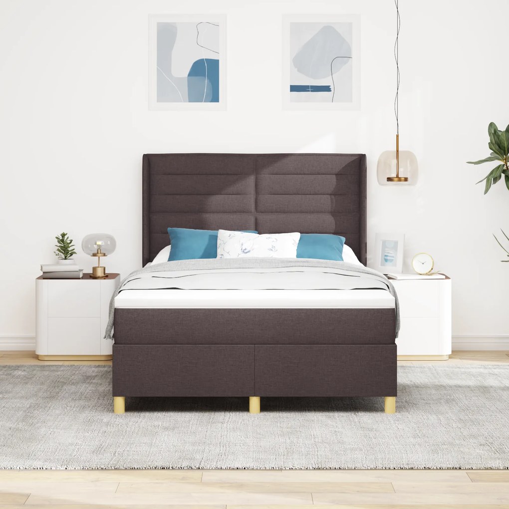 vidaXL κρεβάτι Box Spring με στρώμα Σκούρο καφέ 140x190 εκ. Υφασμάτινο