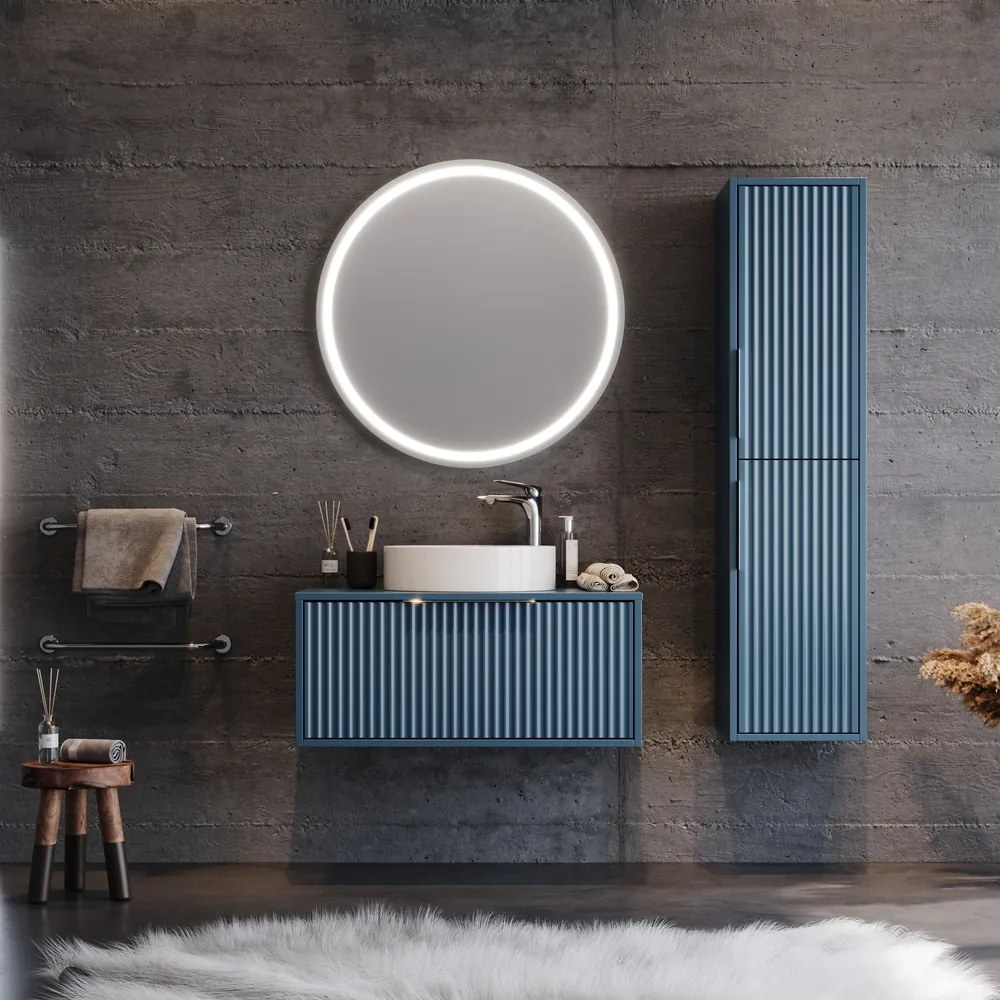 Σετ Έπιπλο Μπάνιου HOLE Μπλε MDF 18mm Λάκα 85 9SHOL085BLS Πάγκο 83x50x37cm 9SHOL085BLS