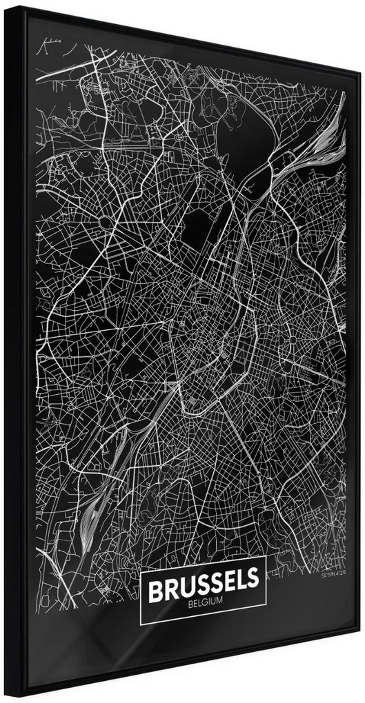 Αφίσα - City Map: Brussels (Dark) - 20x30 - Μαύρο - Χωρίς πασπαρτού