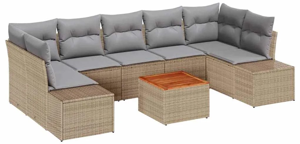 vidaXL Σετ Καναπέ Κήπου με μαξιλάρι 8 pcs Μπεζ Πολυ ράταν