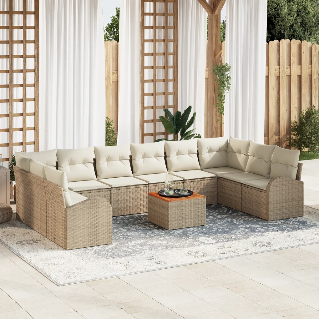 vidaXL Σετ Καναπέ Κήπου 11 pcs Beige, λευκό Μεγάλο Ραττάν και ύφασμα