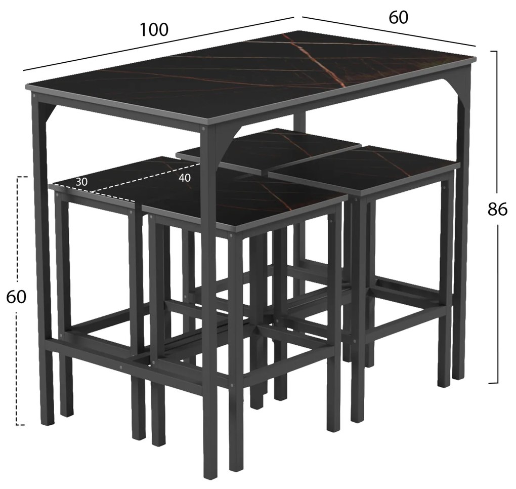 ΣΕΤ ΤΡΑΠΕΖΑΡΙΑ ΜΠΑΡ 5ΤΜΧ BOXY HM9882.13 ΜΑΥΡΟ ΜΕΤΑΛΛΟ-ΜΕΛΑΜΙΝΗ ΜΑΥΡΟ ΜΑΡΜΑΡΟ