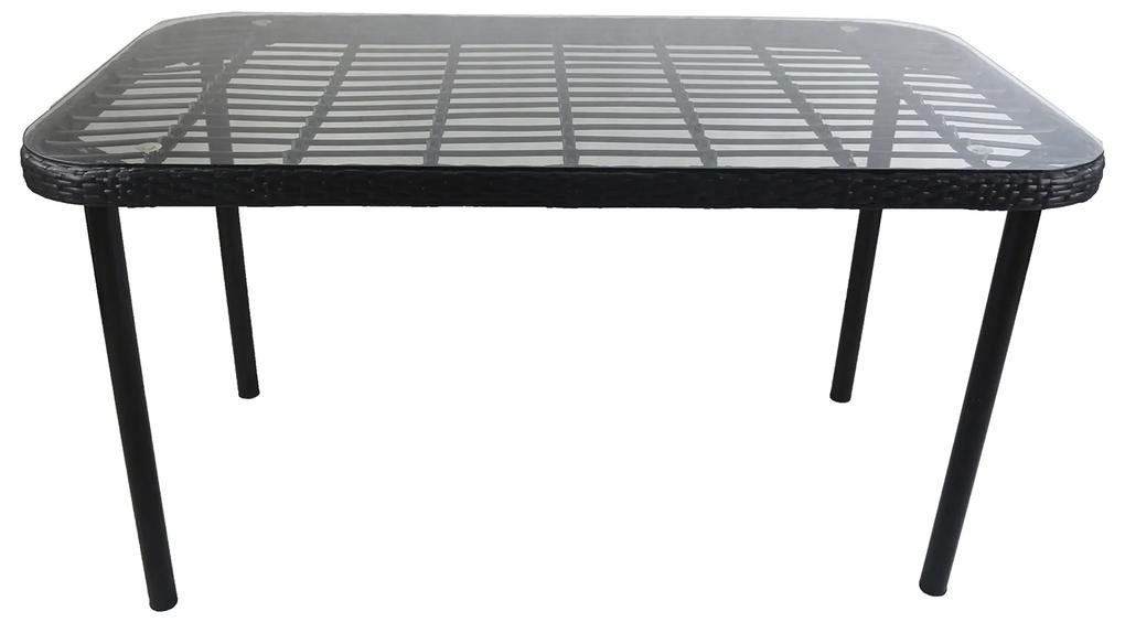 Τραπέζι Κήπου AMPLAS Μαύρο Μέταλλο/Rattan/Γυαλί 140x80x73cm