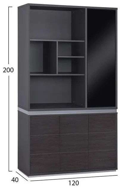Βιβλιοθήκη γραφείου επαγγελματική C2091R Rosewood 120x40x200Υ εκ. 120x40x200 εκ.