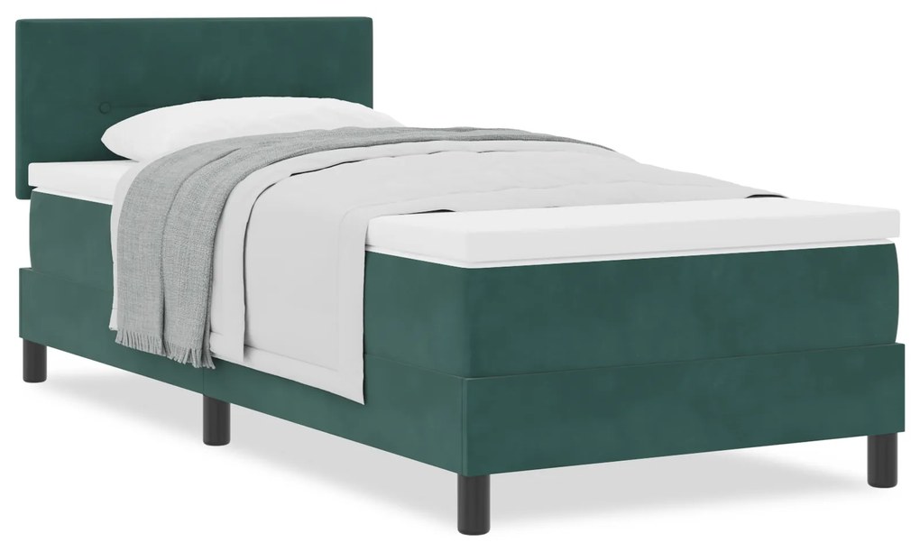 vidaXL Κρεβάτι Box Spring με Στρώμα Σκούρο Πράσινο 90x200 εκ Βελούδο